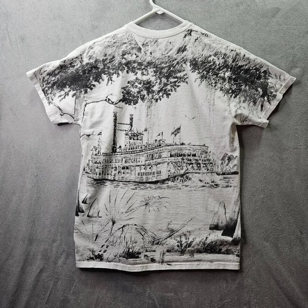 New Orleans Shirt Mens Medium White Bourbon Street All Over Print Graphic Tee - Picture 9 of 10